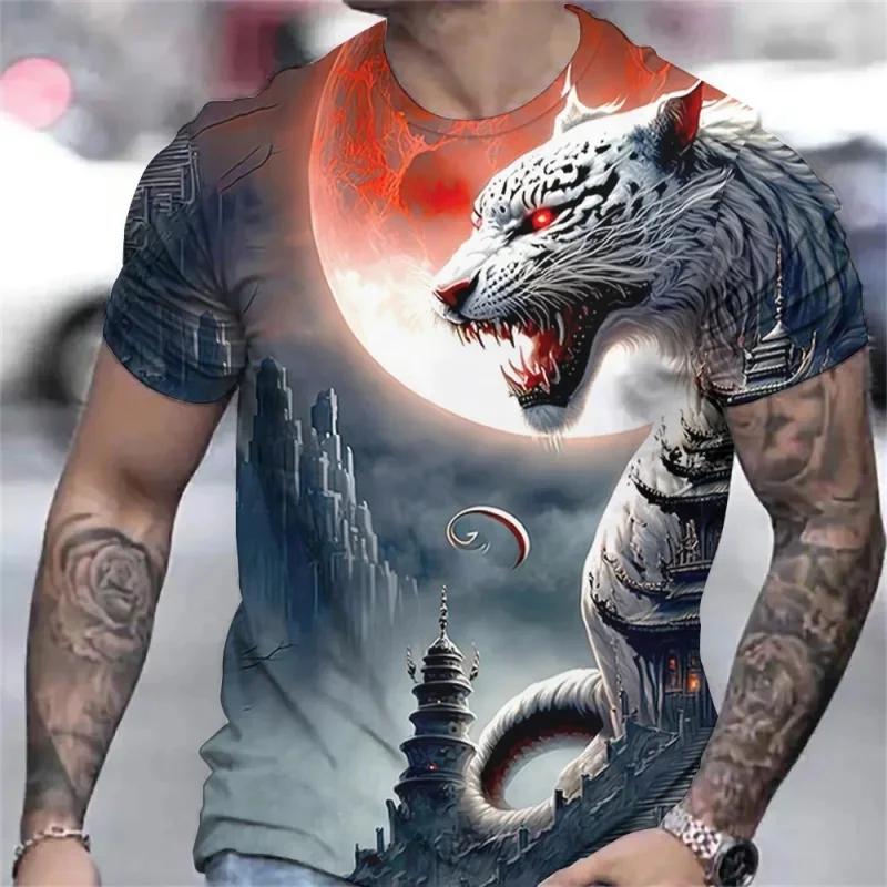 

Tiger Fun Animal 3D Print Moon Tower Sports Quick Dry Breathable Men T-shirt Outdoor Street Loose Casual Fitness Short Sleeve XXS