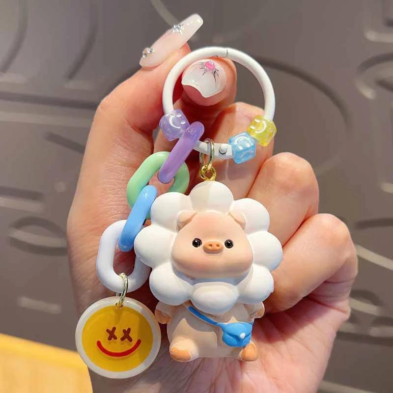 Keychain Accessories Keyring Car Keychain Cartoon Sunflower Pig Key Chain Backpack Pendant Decoration Keyring Creative Gifts