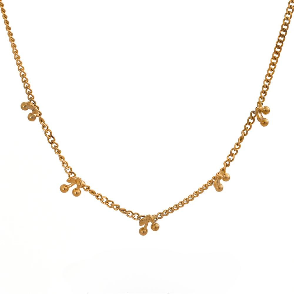 Exclusive Fashion Chic Cherry Chain Gold Color Necklace Gift 18k PVD Plated Waterproof Charm Exquisite Jewelry for Women