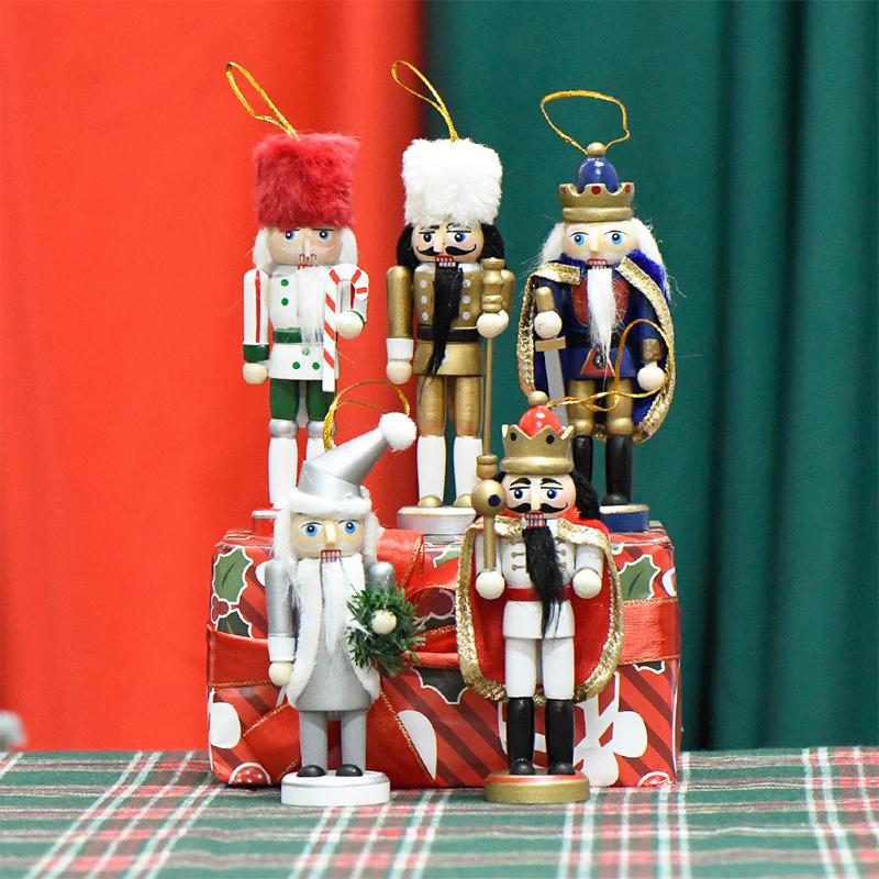 5Pcs Mini Wooden Nutcracker Ornament Walnut Band Soldier Figure Figurines Home Office Desktop Decoration Christmas Decorations