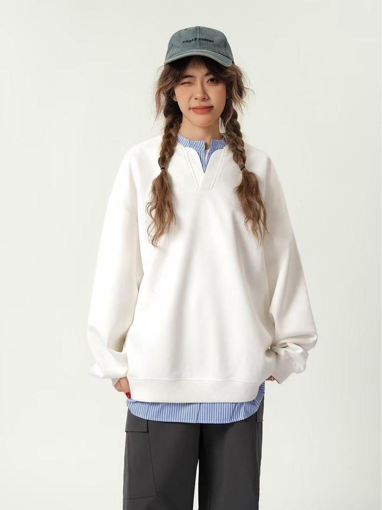 Unisex Schwarzer Faux Two-Piece Langarm-Hoodie - Frühling/Herbst 2025 Lockerer Casual Pullover