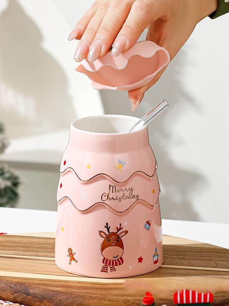 Blue Xmas Tree Shaped Coffee Mug Multifunctional Ceramic Xmas Tree Shaped Mug for Kitchen Office