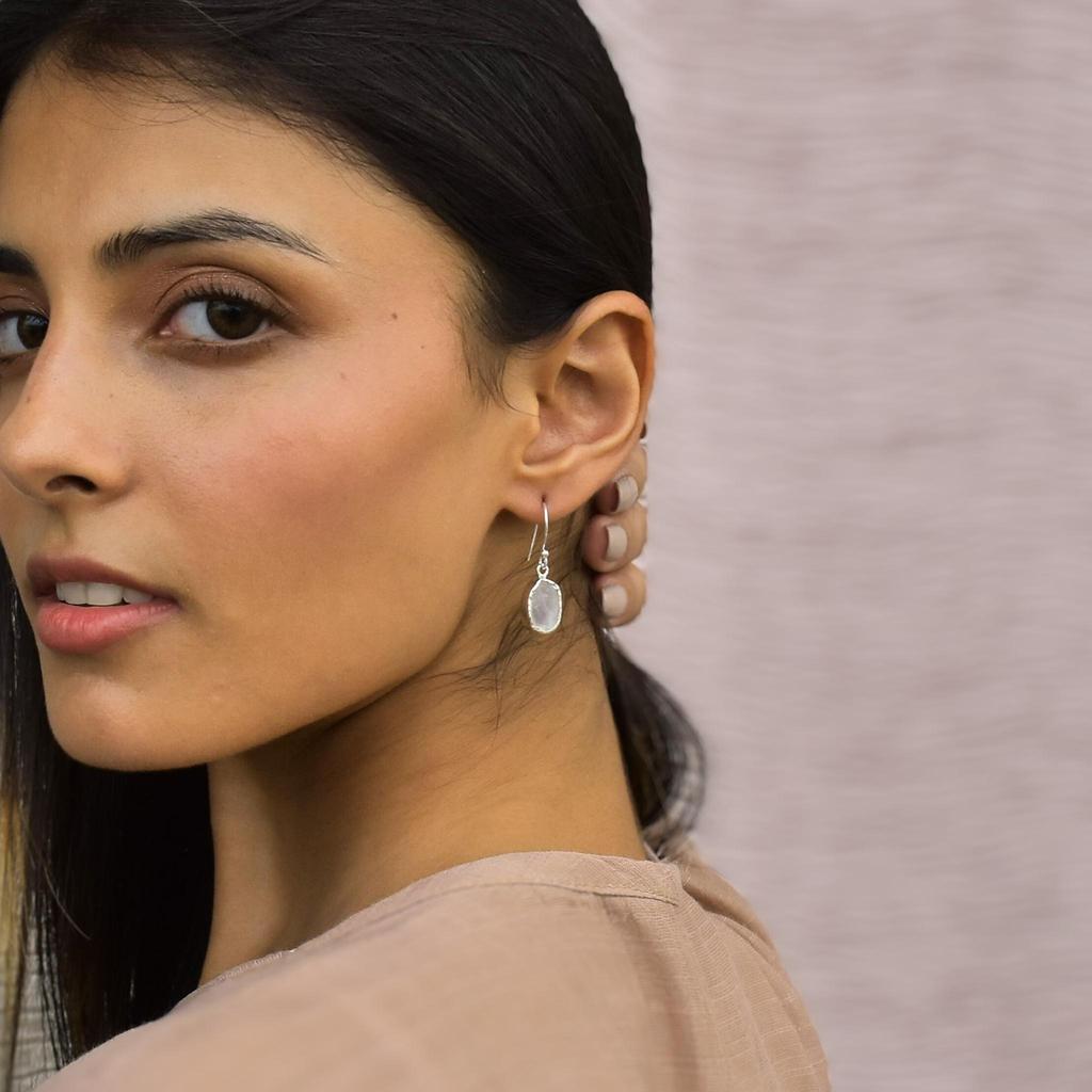Raw Moonstone Crystal Dangle, Raw Gemstone Earring, Silver June Birthstone Earrings, Moonstone Celestial Jewelry Everyday Wear Gift for Her
