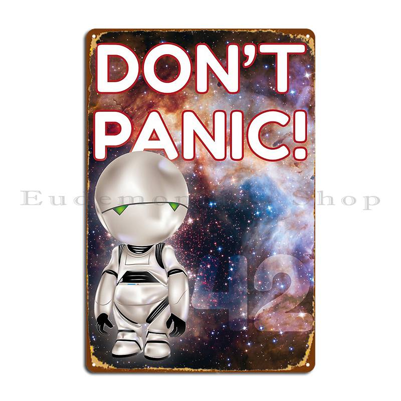 Марвин H2g2 Не паникуй Металлическая табличка Постер Настенная роспись Создать Пещерную вечеринку Гостиная Жестяная вывеска Постер 20x30cm（7.8x11.8inch）