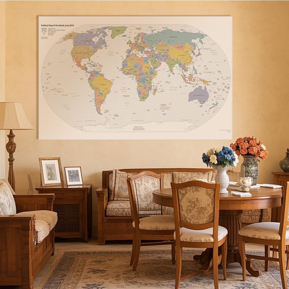 Large Political World Map Poster Retro Decorative Wall Art Print Paper Map Office School Classroom Home Decor Sticker