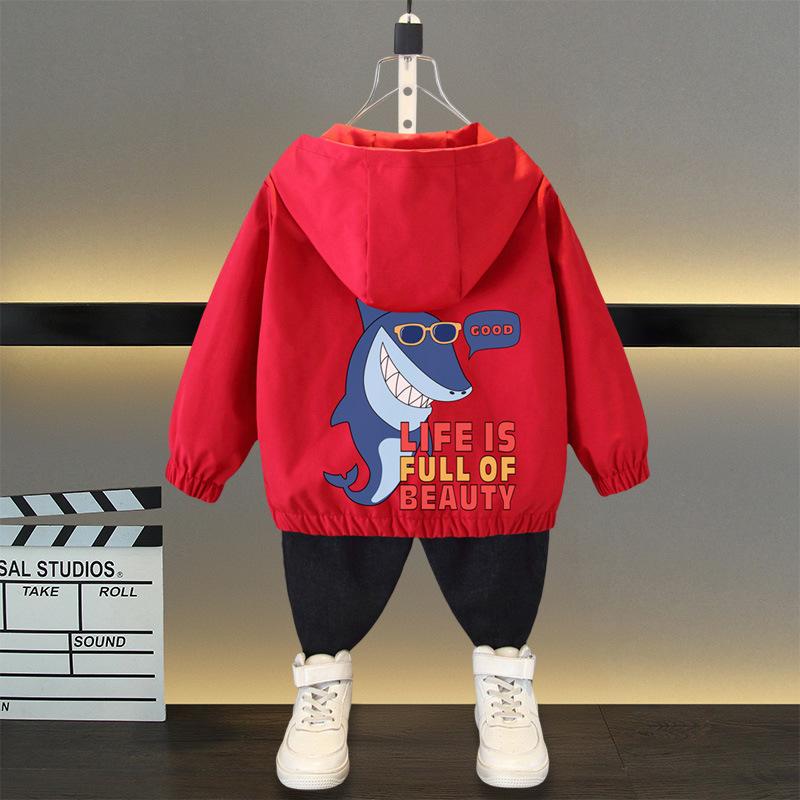 Boys and Girls Jacket Spring Ball Thin Section of The Middle and Large Children Loose Casual Hooded Rushing Coat Jacket Children's Outside