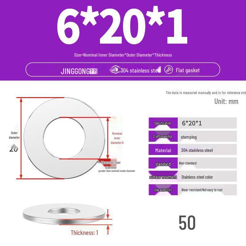 Zesílená plochá podložka/distanční kroužek z nerezové oceli 304 M4 M5 M6 M8