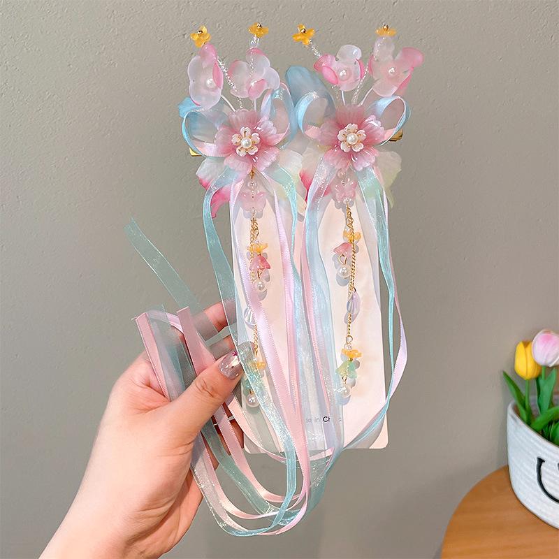 Mid-Autumn Hanfu Fairy Hair Clip - Women's & Children's Ancient Style Floral Tassel, Sweet Accessory for Girls