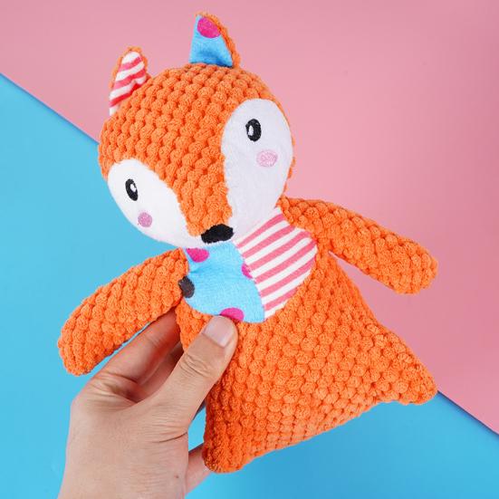 Plush Fox Dog Toy Squeaky Interactive Dog Chew Toy Puppy Teething Toy Stuffed Animal for Dogs Teeth Cleaning Boredom Relief