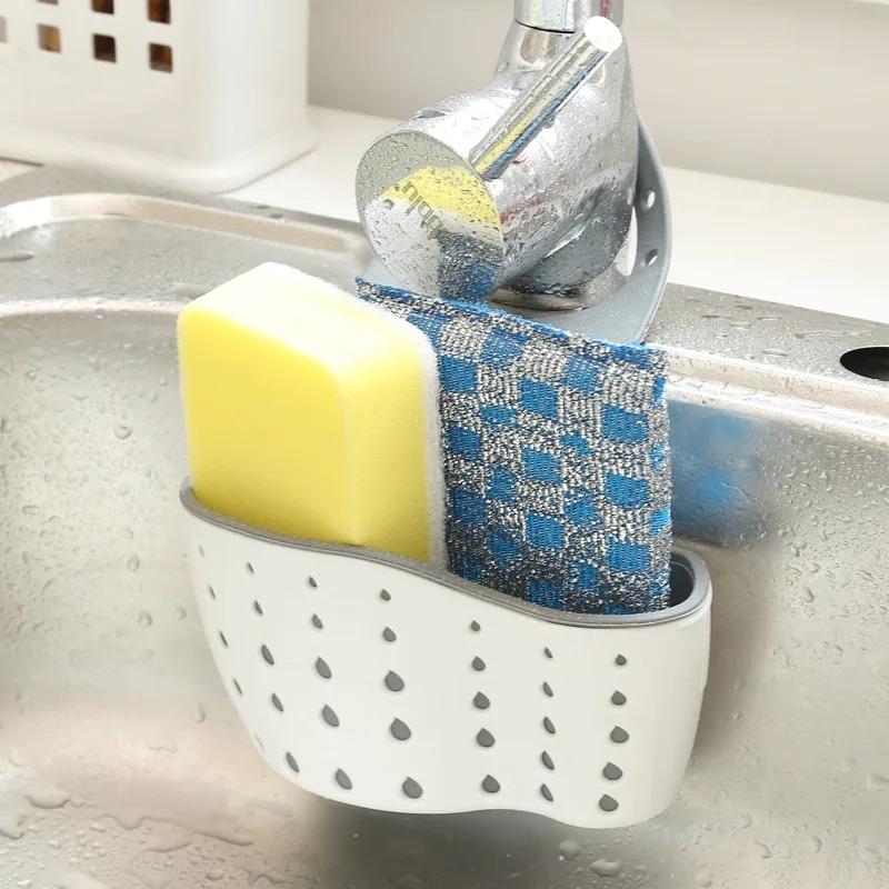 1-4PCS Household Adjustable Button Type Sink Drain Hanging Bag Kitchen Storage Shelf Faucet Sponge Twolayer Drain Hanging Basket