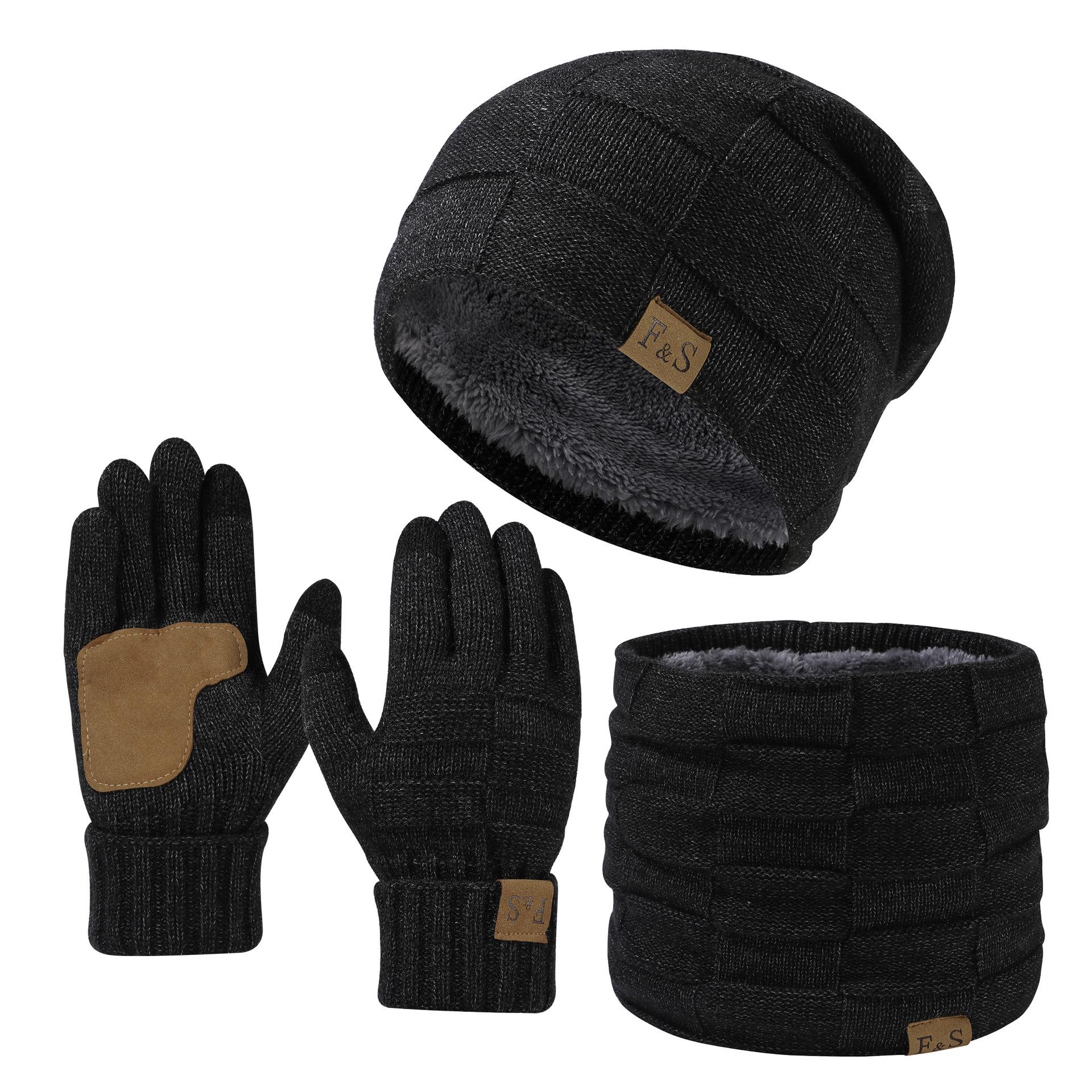 

Зимняя шапка, шарф и перчатки - вязаная защита ушей для мужчин и женщин чёрный/древесный уголь