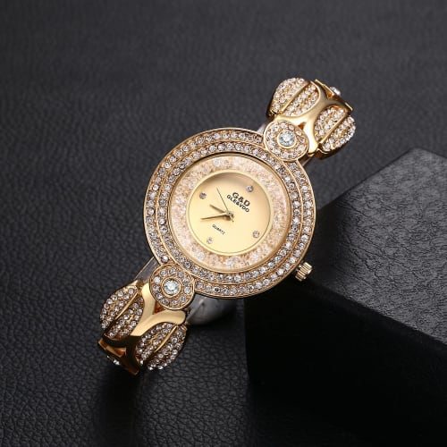 Women's Sparkling Gold Watch with 3ATM Water Resistance: Diamonds, Analog Display, Cute and Stylish Alloy Strap, Casual and Business Fashion Watch - P