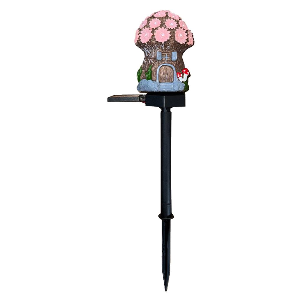LED Solar Fairy-Tale Mushroom Cottage Garden Light Mushroom House Statue Lawn Lights for Yard Patio Pathway Lawn Flower Bed