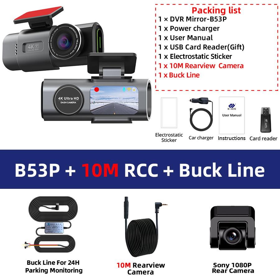 4K HD Dash Cam Hidden Car Recorder Camera WiFi Mobile Phone Interconnection Ultra Wide Angle Night Vision GPS Driving Recorder