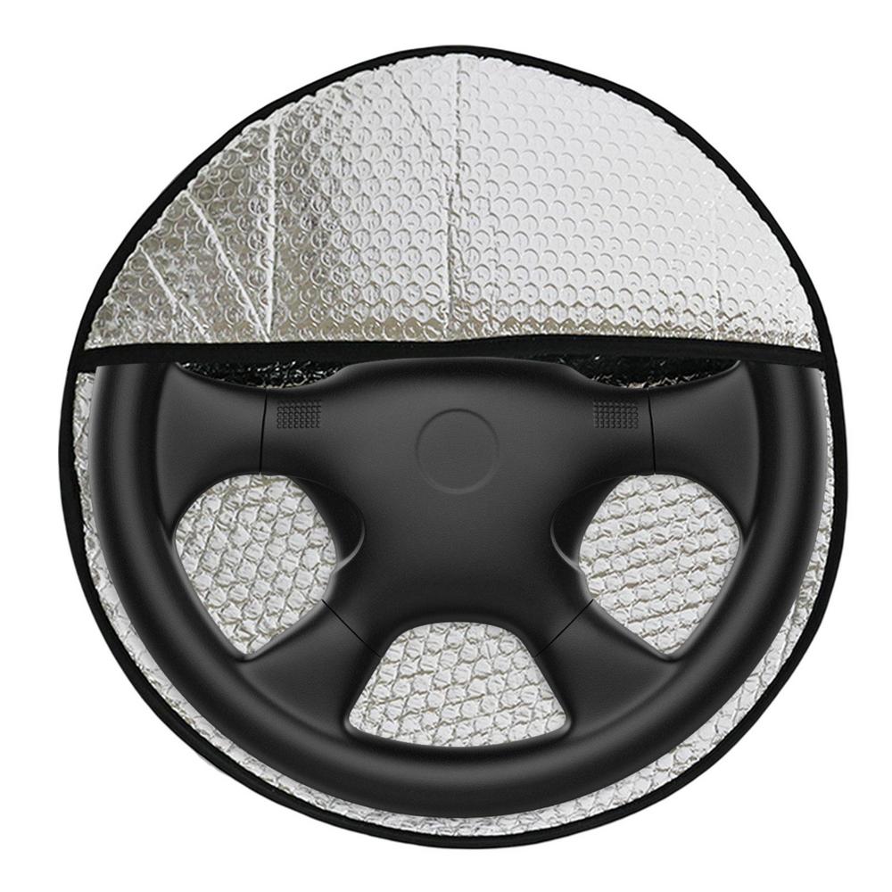 43x43cm Car Steering Wheel Anti-Heat Sun Shade Cover High Quality Silver Double Thick Sun-proof Anti-UV Protect Parasol Shield