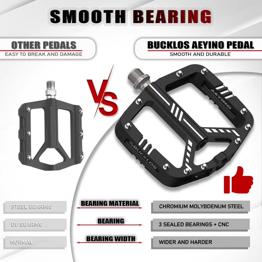 BUCKLOS Bicycle Pedal Sealed 3 Bearing Bike Pedals CNC Aluminum Alloy Anti-slip MTB Road Bike Wide Platform Pedal Cycling Parts