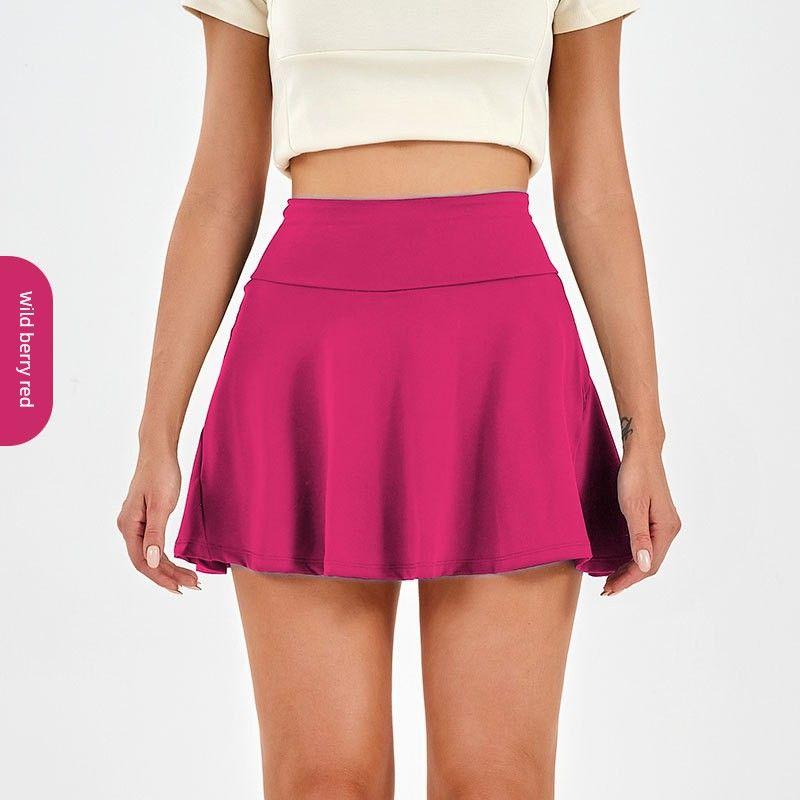 New Arrival Yoga Tennis Skirt Women's High Waist Slim Looking Sports Training Skirt Fake Two-Piece Fashion Tape Half-Length Pleated Skirt