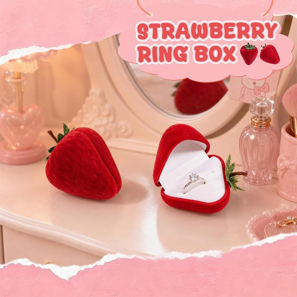 Strawberry Ring Box Strawberry Shaped Velvet Ring Jewelry Storage Box Gift Box Ring Earrings Jewelry Counter Display Props
