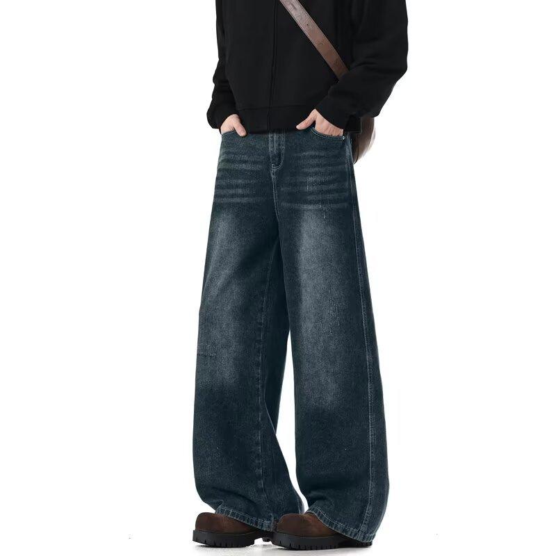 JYL Мужские Джинсы Черный Градиент Хай-стрит Свободные Прямые Повседневные Длинные Джинсовые Брюки XL бездна