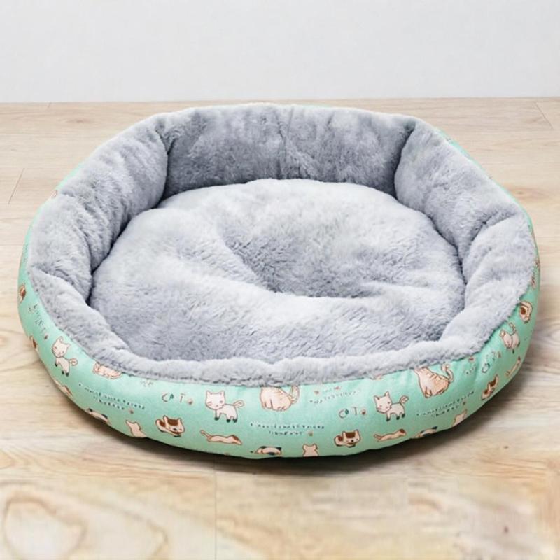Cute Printed Cat Nest, Round Enclosed Warm Pet Nest, Suitable for All Seasons, Small Dog Nest
