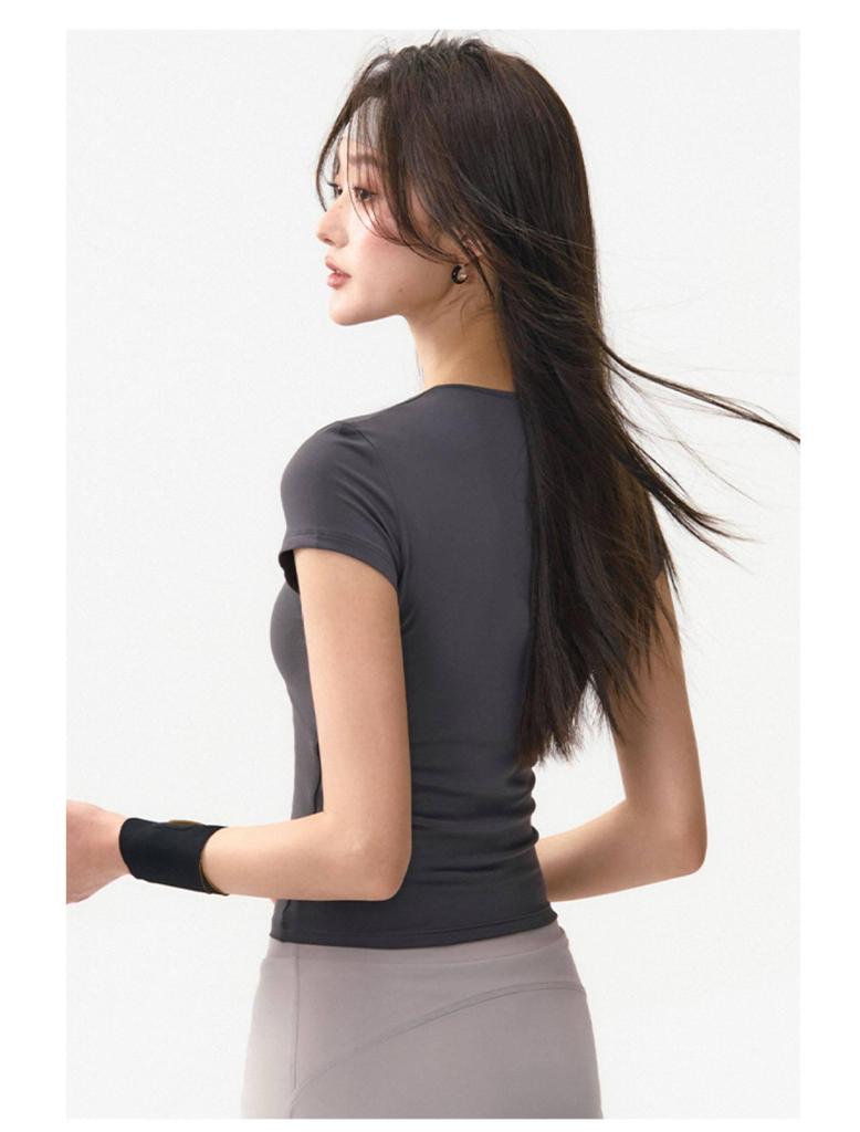 Korean Style Round Neck Short Sleeve Yoga Top - Skin-Friendly & Versatile for Spring/Summer