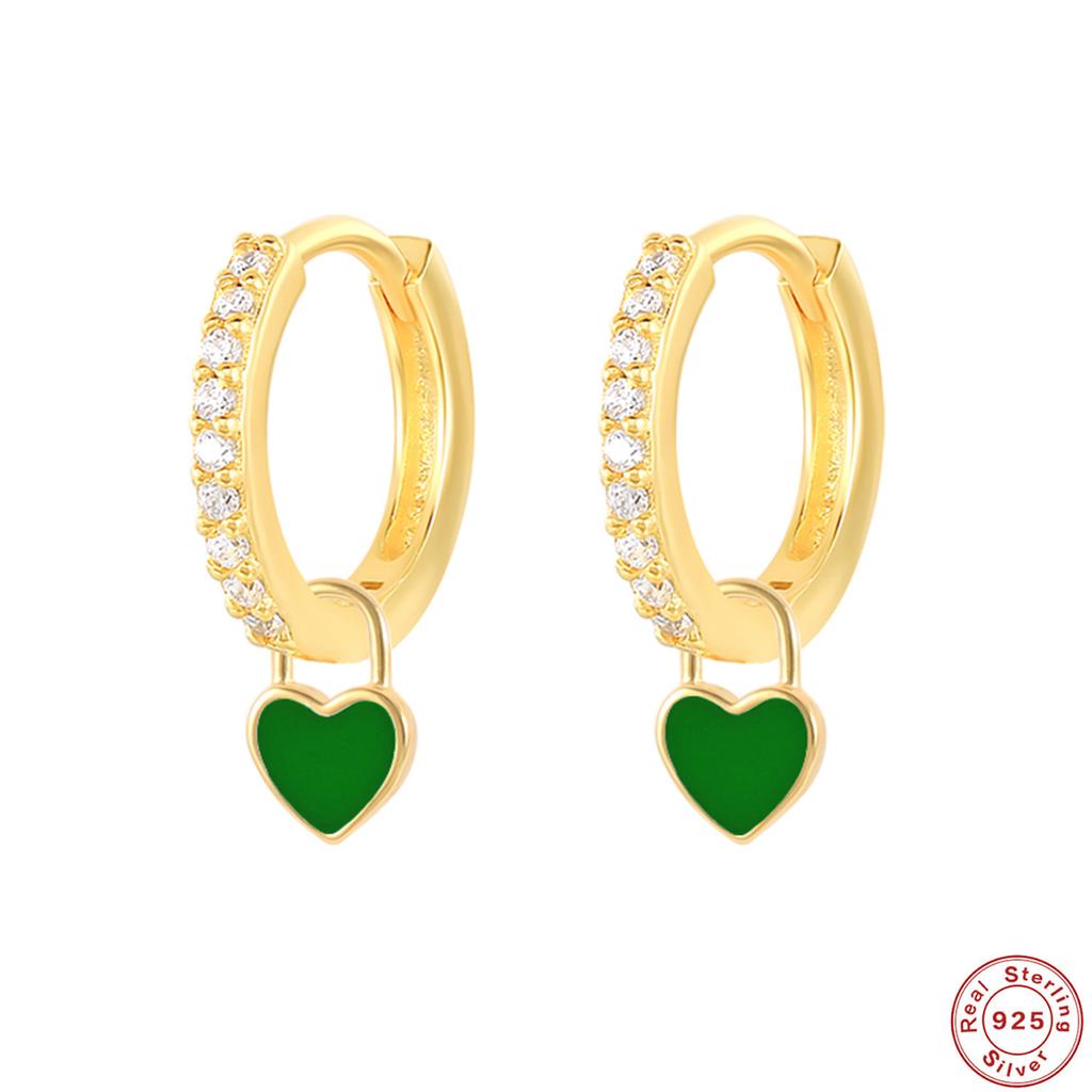 S925 Sterling Silver Plated 18K Real Gold Heart-Shaped Love Earrings, Ear Buckles, Oil Dripping Cartilage Earrings, Earrings, Earrings.