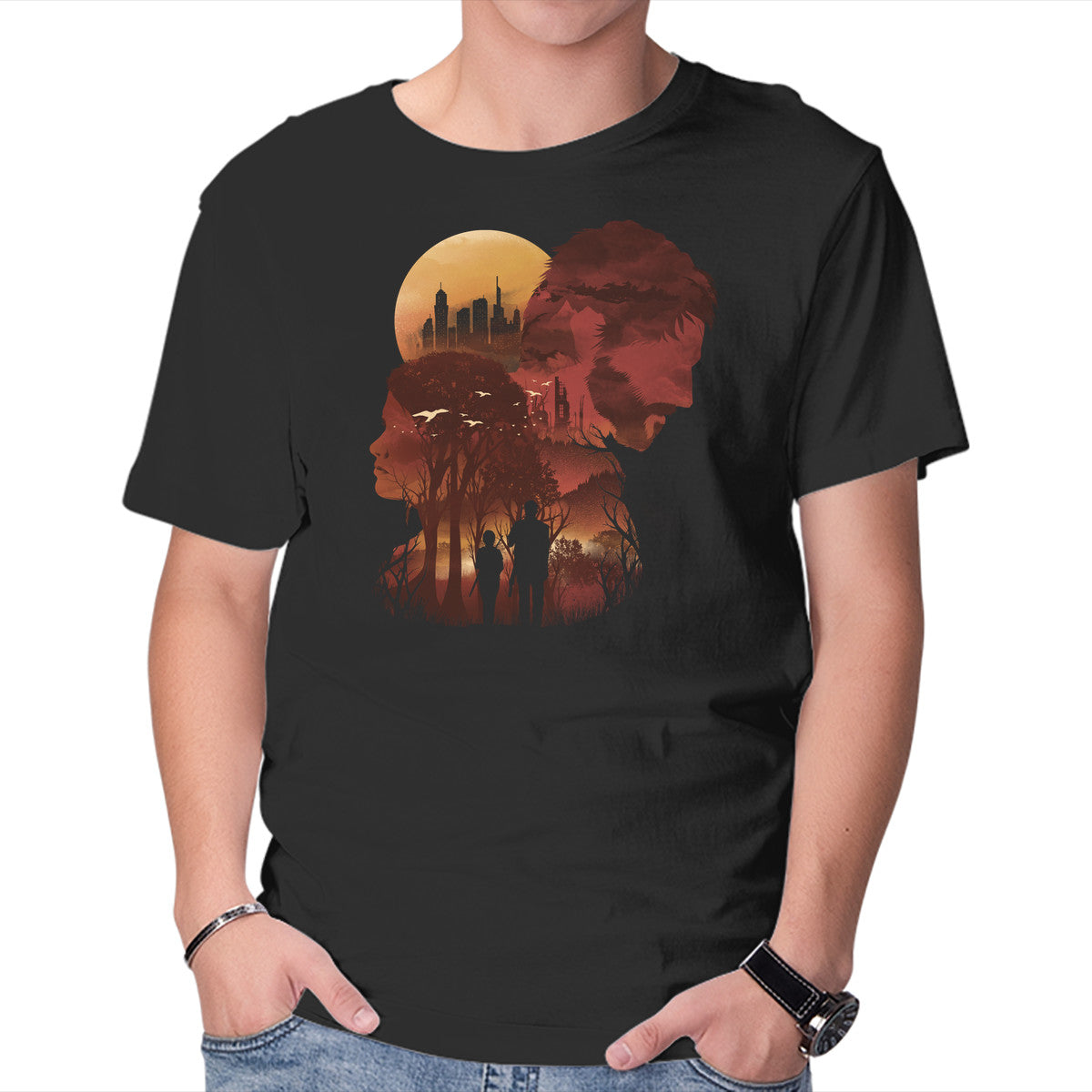Unisex Crew Neck T-Shirt The Last Sunset Graphic Short Sleeve Casual Tee L