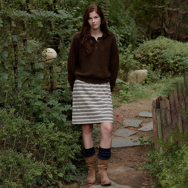 Retro Striped Elastic Waist Color Block A-line Skirt for Women Small