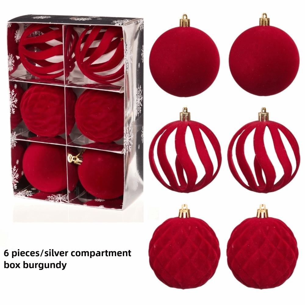 6Pcs/Box 8CM Velvet Christmas Hanging Balls DIY Plastic Christmas Tree Ornament Christmas Flocked Ball Set Holiday Celebration