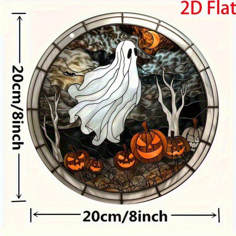 

2D плоское украшение на Хэллоуин - акриловые подвески (призраки, тыквы-фонари, полнолуние) - страшные окна, дверное украшение для вечеринки, праздничное украшение дома 20CM