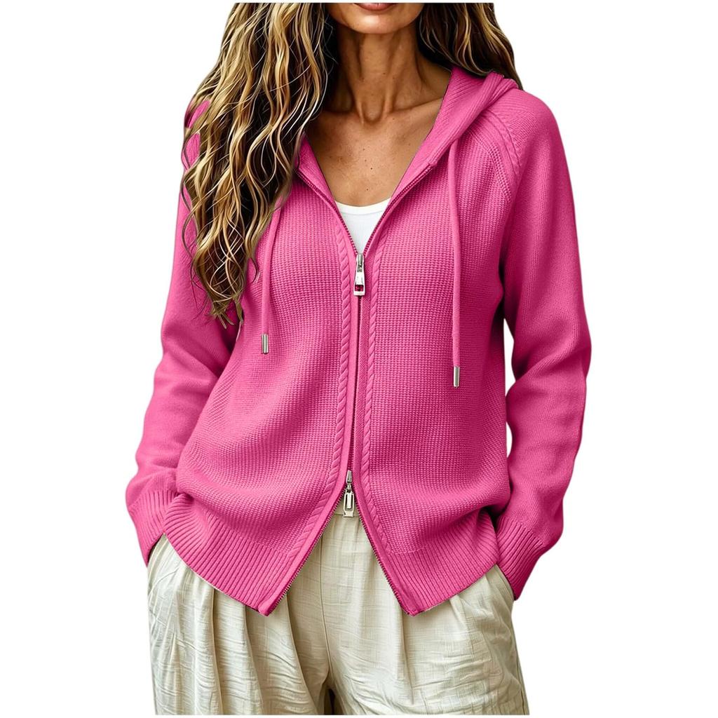 Women's Zip-Up Hooded Knit Cardigan Top for Layering