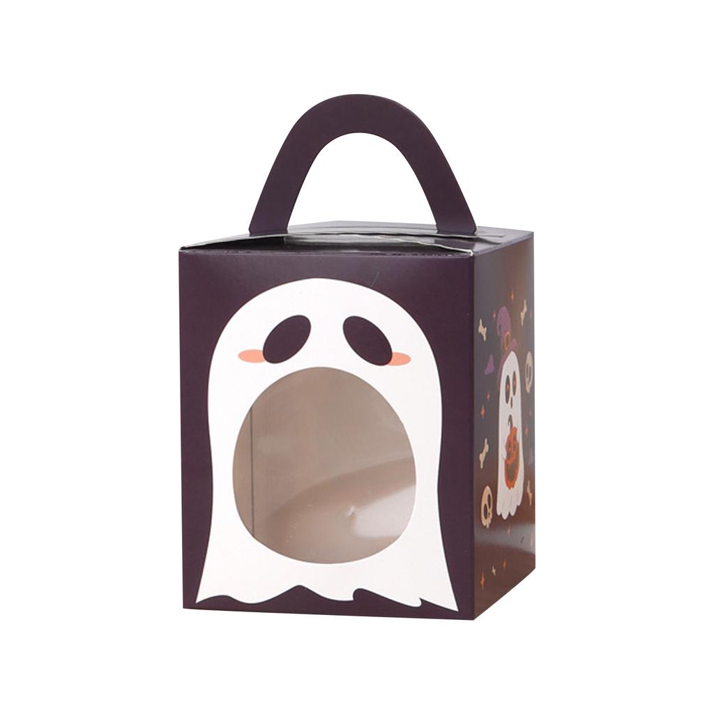 Halloween Kraft Paper Cupcake Box, Freestanding Container With Handle, Suitable For Halloween Party And Wedding Gift Wrapping