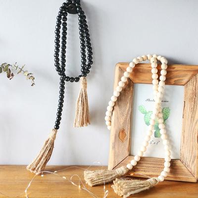 Wood Bead Garland Farmhouse Wall Hanging Decoration DIY Rustic Tassel Boho Bead String Ornament for Plant Pots Candle Holders