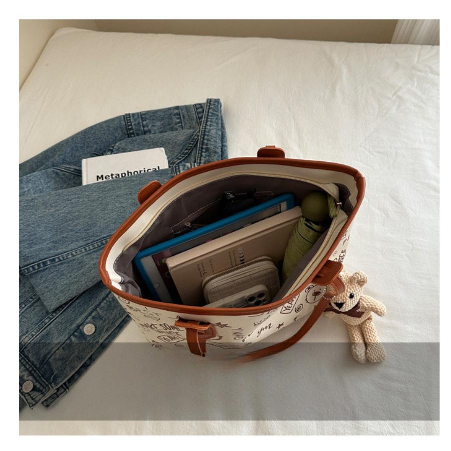 Simple Style Large Capacity Tote Bag for Women Fashionable Casual Shoulder Purse with Zipper Closure CLE