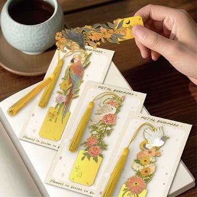 Metal Flower Metal Bookmark Hollow Literary Flower Stationery Pagination Mark Painting Tassel Pendant Bookmark
