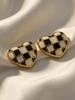 Checkerboard Heart Enamel Stud Earrings - European & American Fashion, Stainless Steel