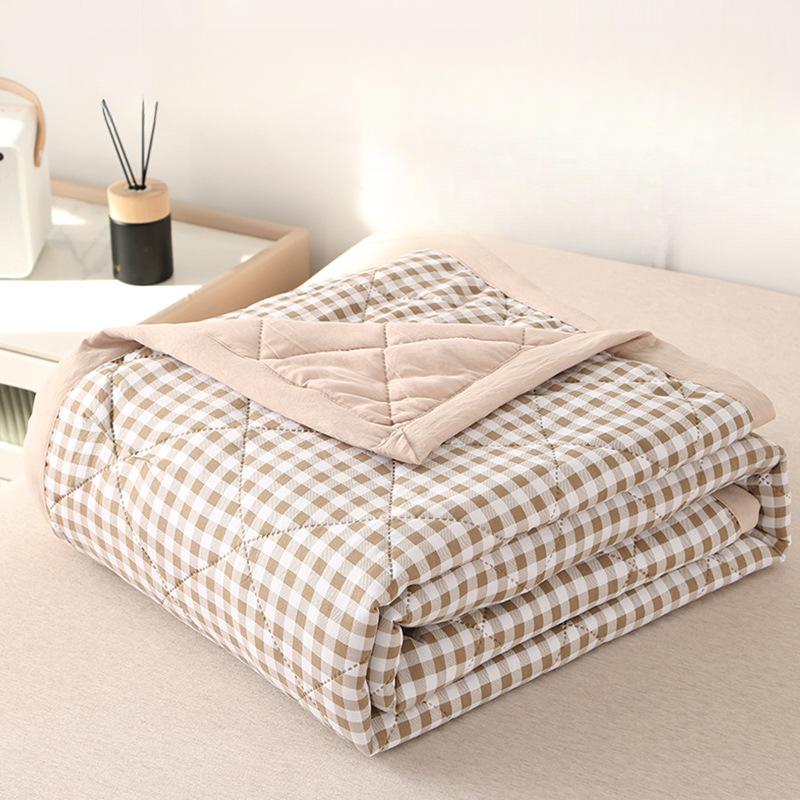 1pc Washed Cotton Summer Quilt Ultrasonic Embossing Lightweight Cool Blanket for Dormitory Office Home