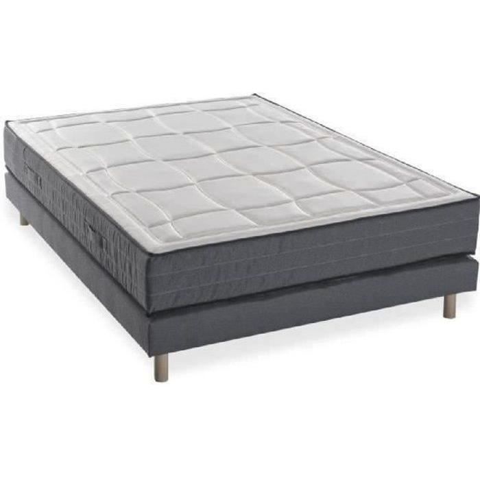 Ensemble matelas + sommier 140x190 cm - Mémoire de forme - 28cm - 5 zones - Ferme - DEKO DREAM Hôtel Premium Lux