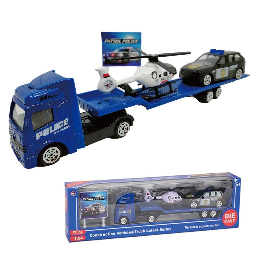 MORYTRADE Scale Blue Police Vehicle Set of 3 Trailer Toy Work Miniature Cars 1/64 Trucks, Cars, Vehicles,