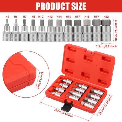 12-teiliges Sechskant-Steckschlüssel-Set mit 1/2-Zoll-Antrieb Werkzeugstahl Tragbares Inbus-Steckschlüssel-Set mit Aufbewahrungskoffer 5 mm bis 22 mm für die meisten Ratsche