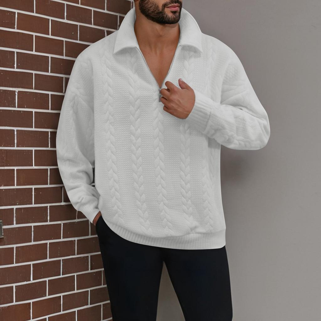 Men's Winter Half Zipper Solid Color Casual Tops Long Sleeve Round Neck Sweatshirt