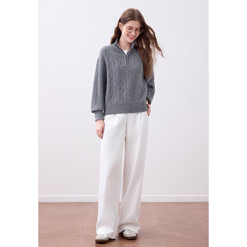 BETU Women's 2025 Autumn Half-Zip Jacquard Knit Sweater