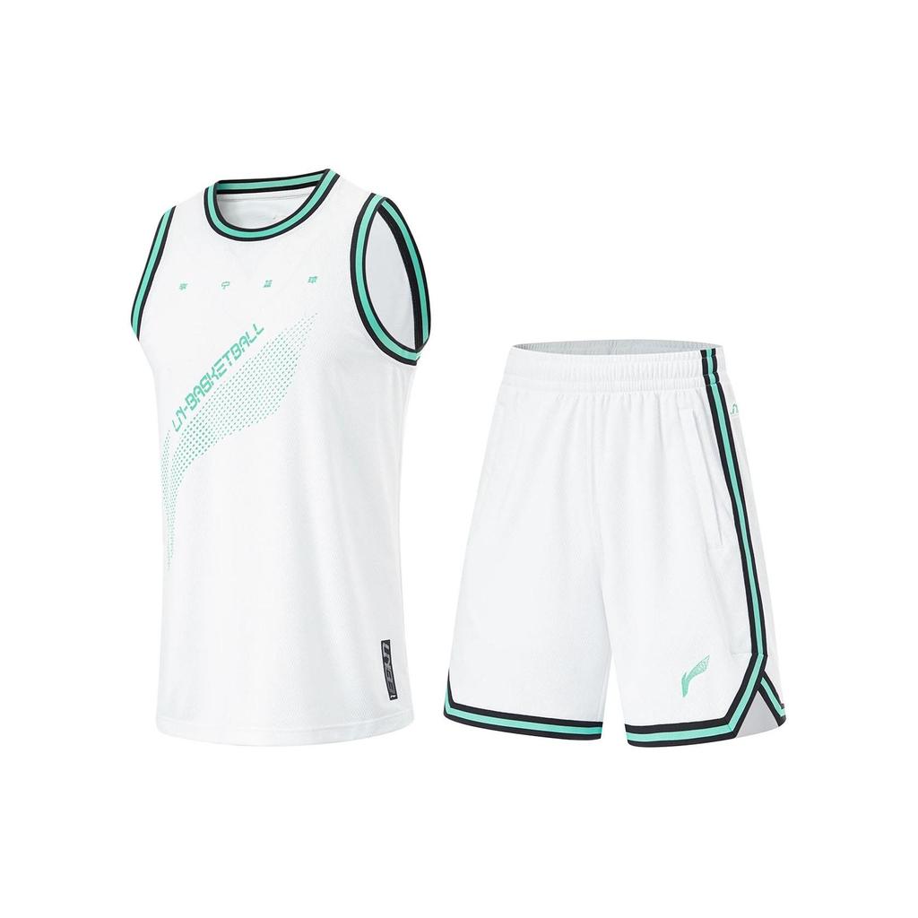 Li-Ning CBA Professional Basketball Series Alphabet Logo Print Moisture-Wicking Quick-Dry Basketball Suit Men Sportswear White AATU019-7