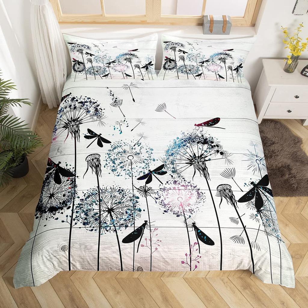 Dandelion Duvet Cover Set White Flower Pattern Polyester Comforter Cover King Queen Full Size For Kids Boys Girls Bedding Set
