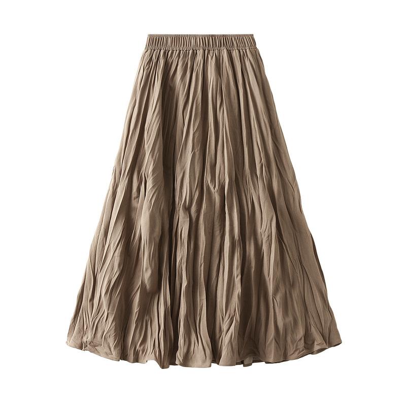 Spring and Autumn Women's Skirt High Waist Slim Messy Pleated Mid-Length Large Swing A-line Skirt Half-body Skirt
