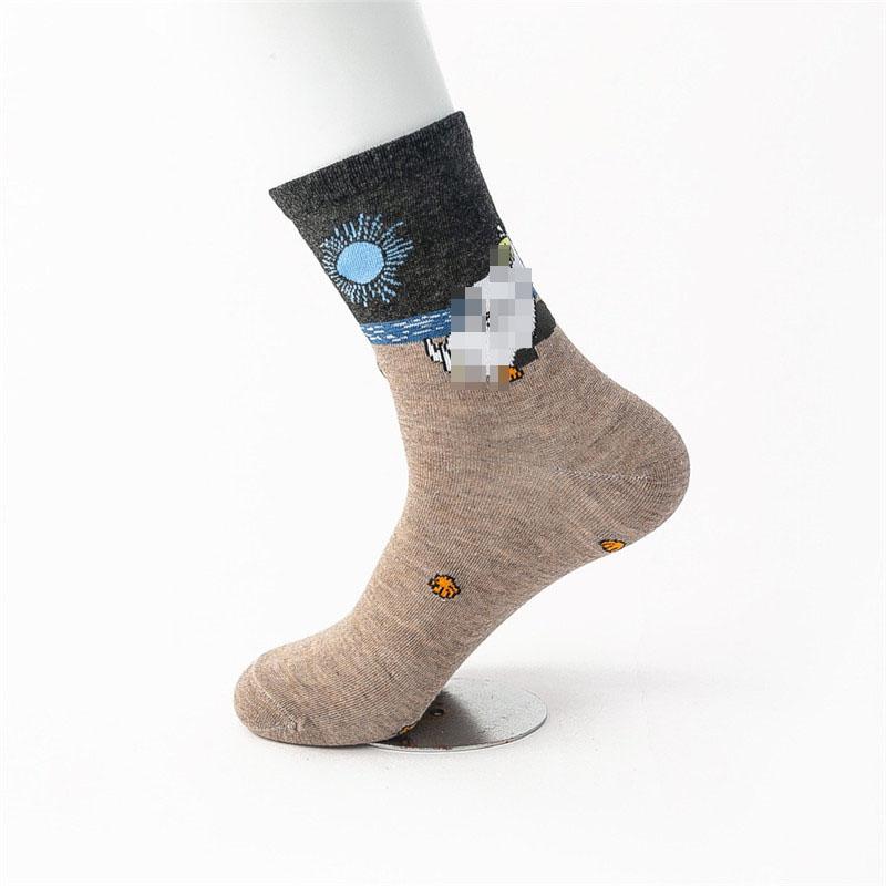 Nou trend șosete de damă din bumbac cu desene animate în dungi, șosete medii confortabile și respirabile pentru bărbați și femei