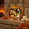 Autumn Seasonal House Decoration Halloween Wooden Pumpkin Sign, LED Light Up Ghost Hanging Sign Wall for Indoor Outdoor Holiday Party Decor Gift Goth