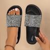 2025 Sponge Cake Thick Bottom Bright Rhinestone Thick Match Glitter 4 Cm Thick One Word Soft Bottom Light Slippers Women