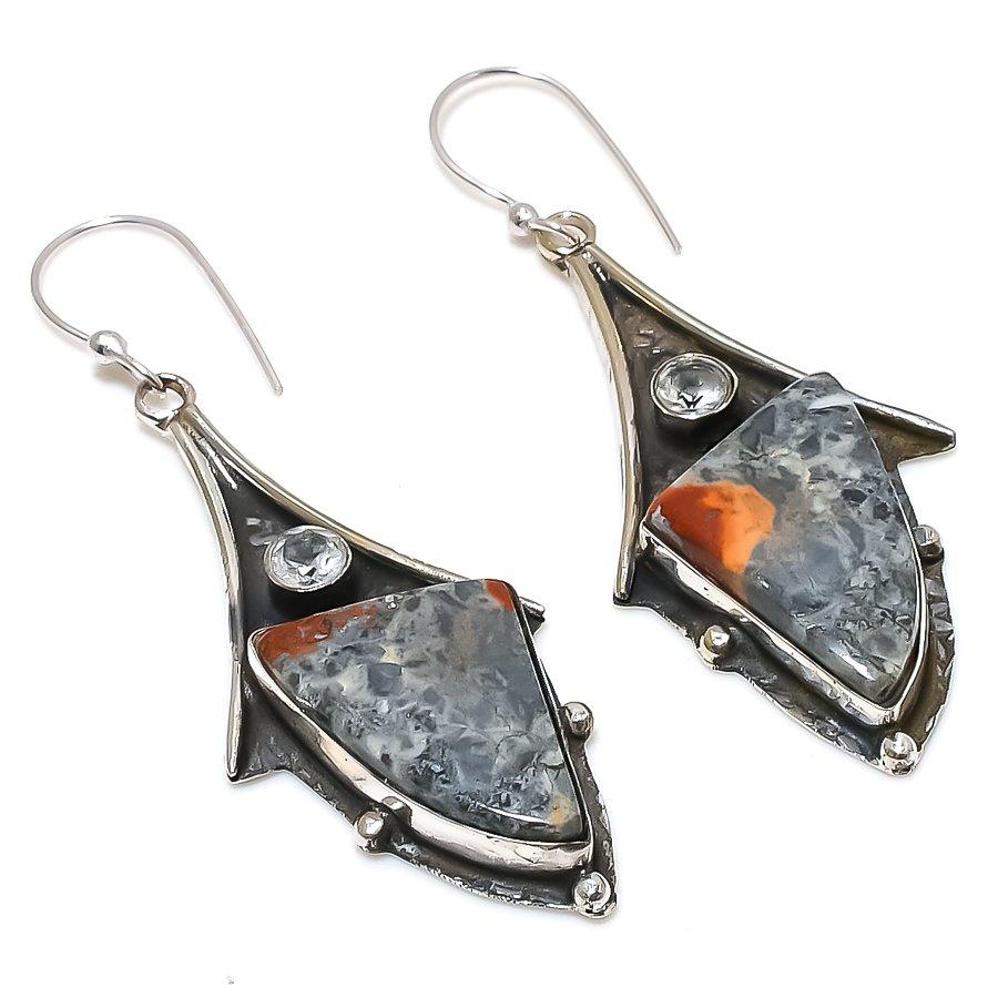 

Серьги из стерлингового серебра 925 пробы с натуральной яшмой малигано и белым топазом, 2,68 дюйма o7A93