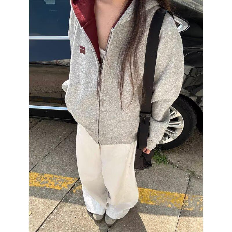 Men s Contrast Embroidered Double Zipper Hoodie - Plus Size, Spring/Autumn, Trendy Casual Jacket with Hood 2XL